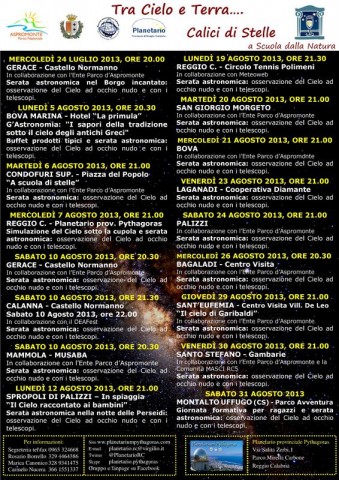 locandina Calici di stelle tra Terra e Cielo a scuola dalla Natura Estate 2013